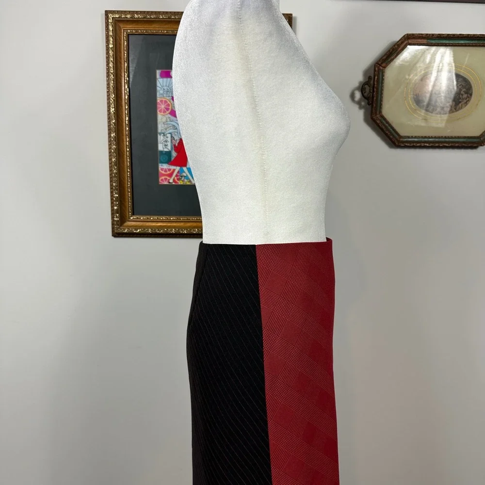 Vero Moda Red Black Plaid Pinstripe Pencil Skirt‎ - SIZE 34 Edgy Grunge Split